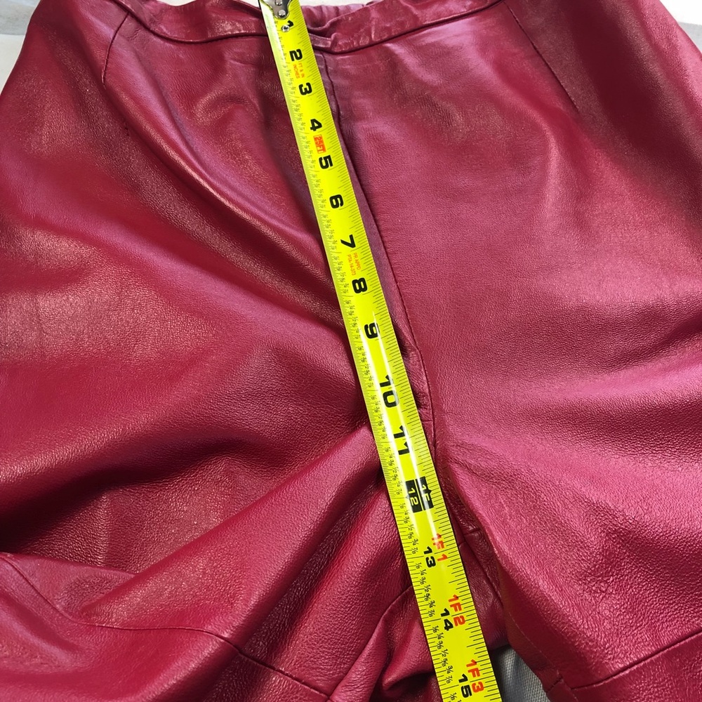 High waisted leather red pants motorcycle chaps side zipper - Picture 7 of 10